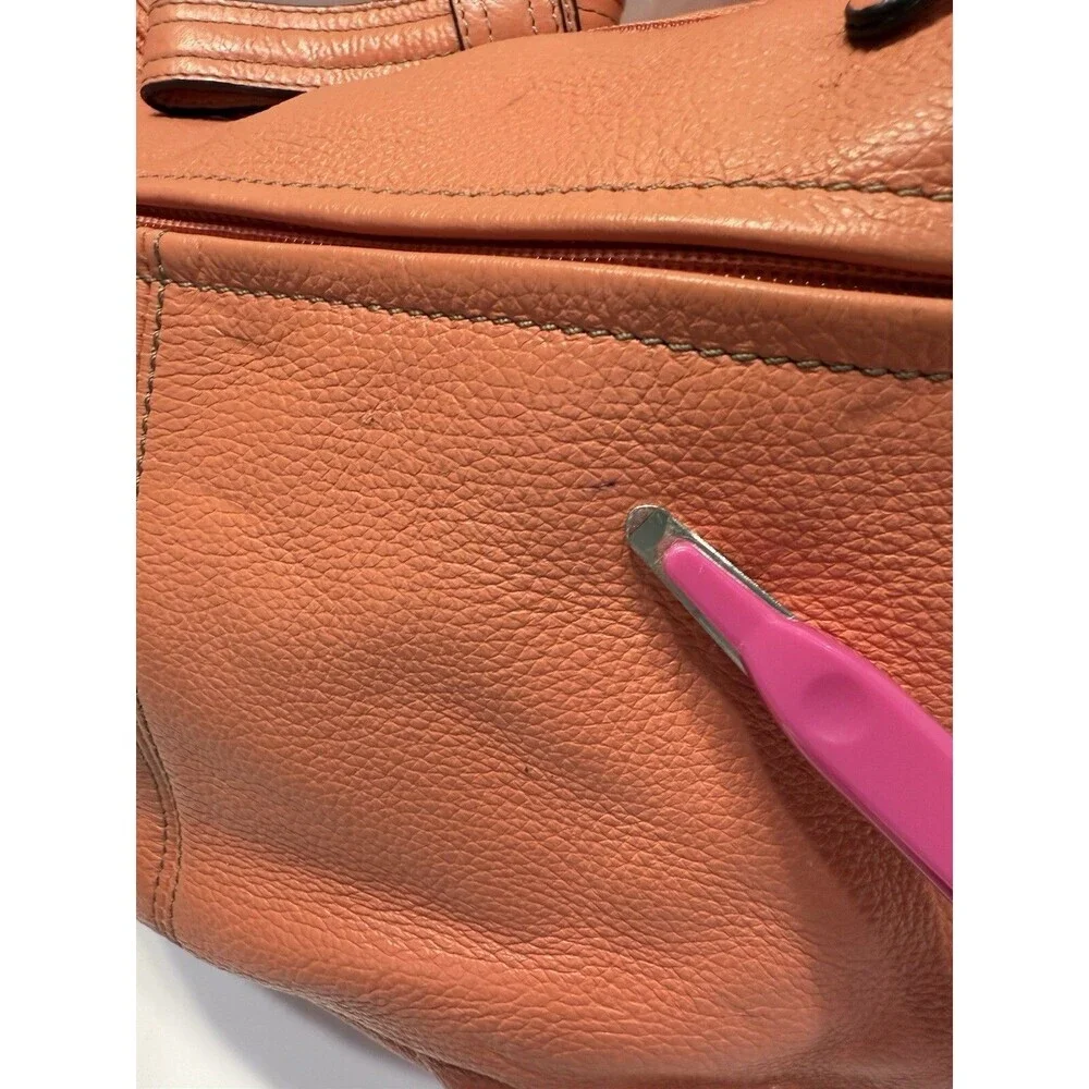 Tignanello Womens Hobo Orange Leather Shoulder Handbag Satchel Purse Pockets